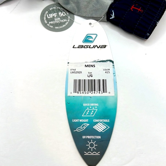 LAGUNA COASTAL FIT ABOVE THE KNEE BATHING SUIT, NAVY WITH RED & WHITE ANCHORS, L - Picture 15 of 15